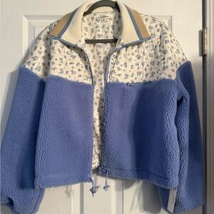New with tag For Love & Lemons Blue and Cream Floral Fleece Jacket
